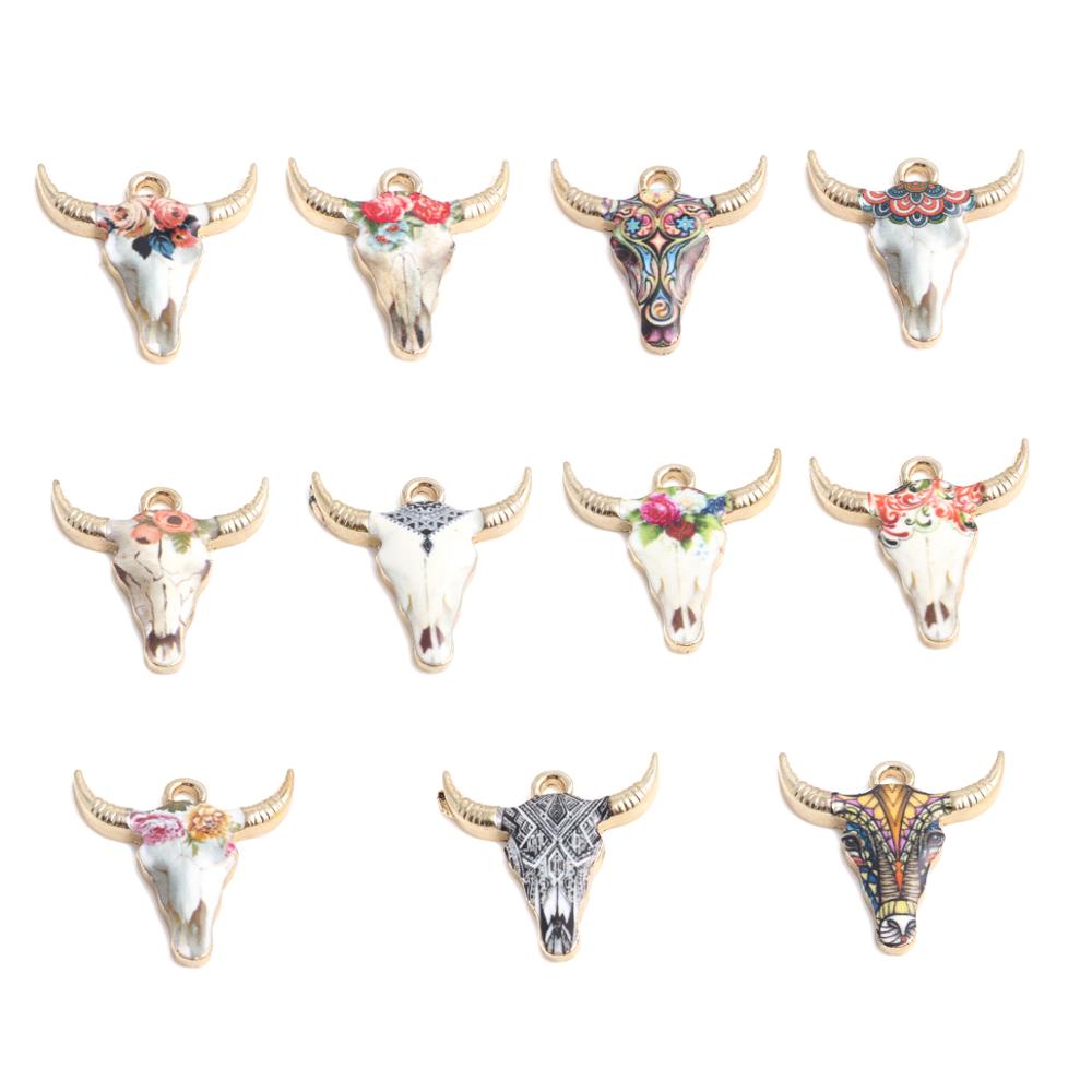 résultats faits à la main en alliage de Zinc pendentif à breloques vache Animal plaqué or émail noir et blanc pour bijoux bricolage, 10 pièces