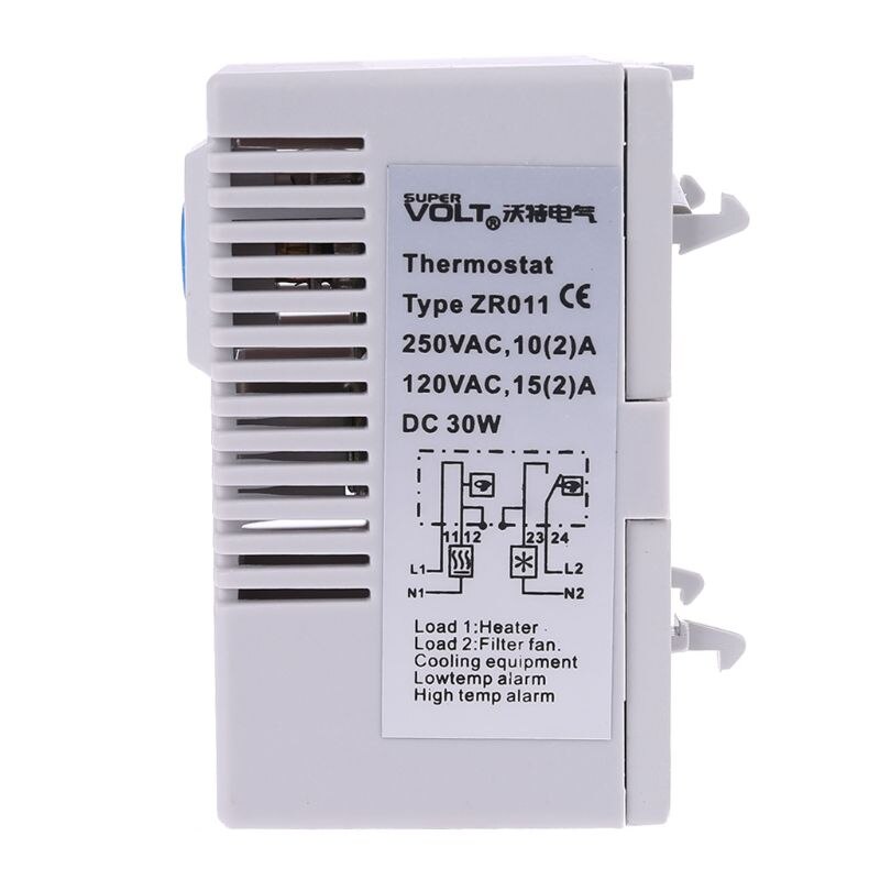 Small compact adjustable temperature controller ZR011 dual thermostat connecting heater fan for cabinet ZR 011
