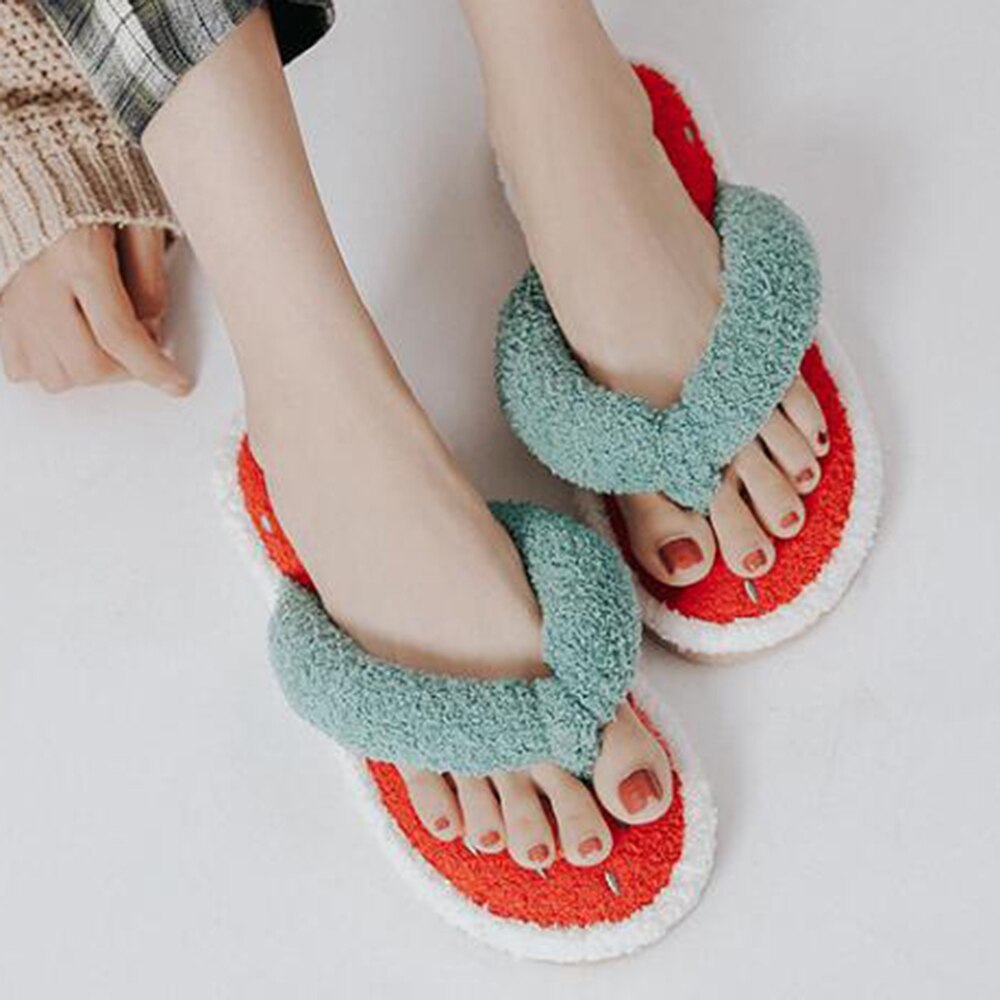 Watermeloen dames slippers thuis binnenschoenen imitatiebont warme schoenen dames instappers dames bont slippers  sh520