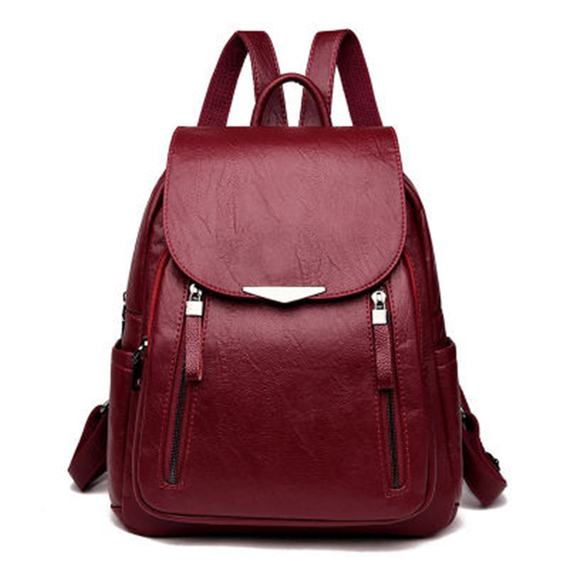 Femmes sac à dos PU femme sacs à dos Vintage en cuir sacs d'école grande capacité sac d'école pour filles Double fermeture éclair sacs à bandoulière: Red