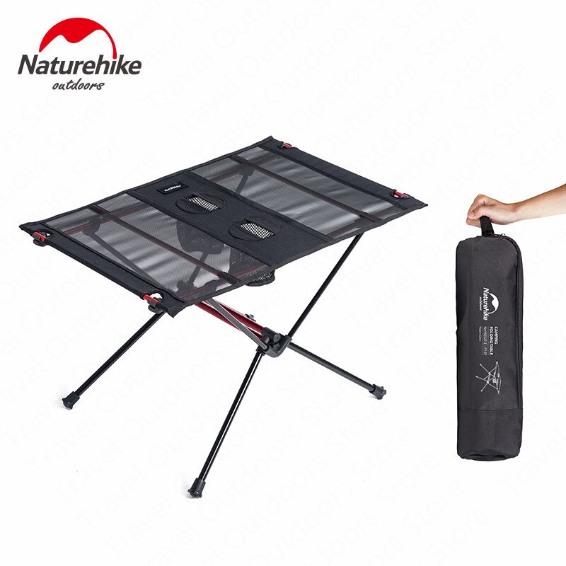 Naturehike lett sammenleggbart bord camping sidebord med koppholdere bærbart kompakt bord med bæreveske inkludert - svart: Default Title