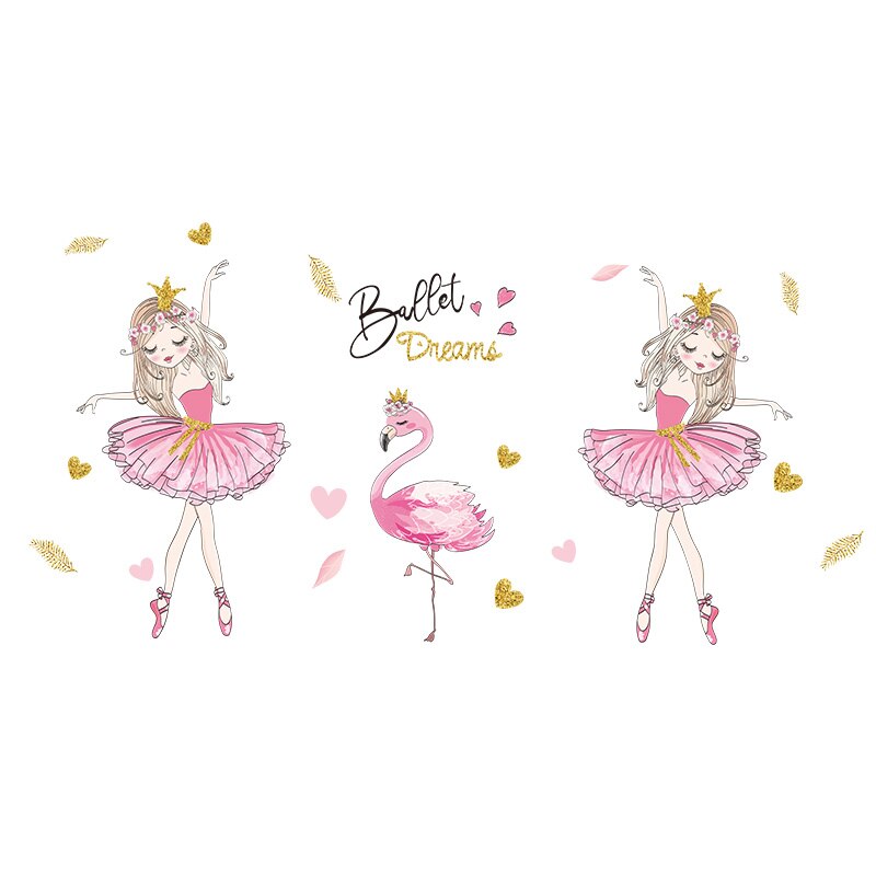 Cartoon Girl Dancer Wall Stickers DIY Flamingo Animal Wall Decals for Kids Rooms Baby Bedroom Home Decoration: girl sticker1