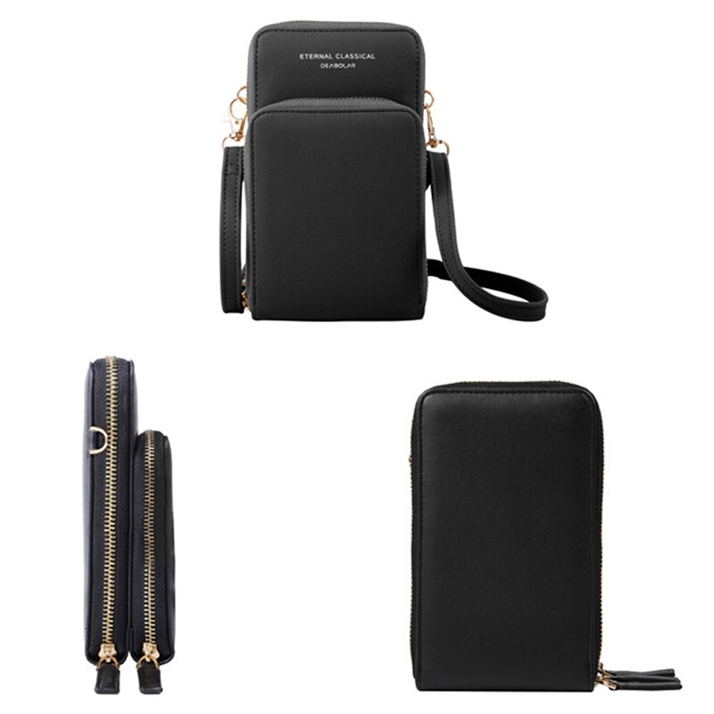 Kvinders ensfarvet tegnebog lille diagonal taske multifunktionsopbevaring mobiltelefon lang koblingstaske pung kvinde