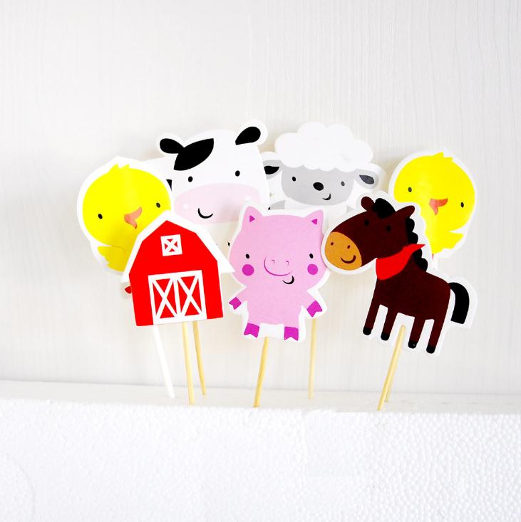 Vaisselle jetable à thème d'animaux de ferme, fournitures de fête d'anniversaire, serviettes en papier de Jungle, décoration de Ranch et de Zoo, assiettes: Cake topper 7pcs