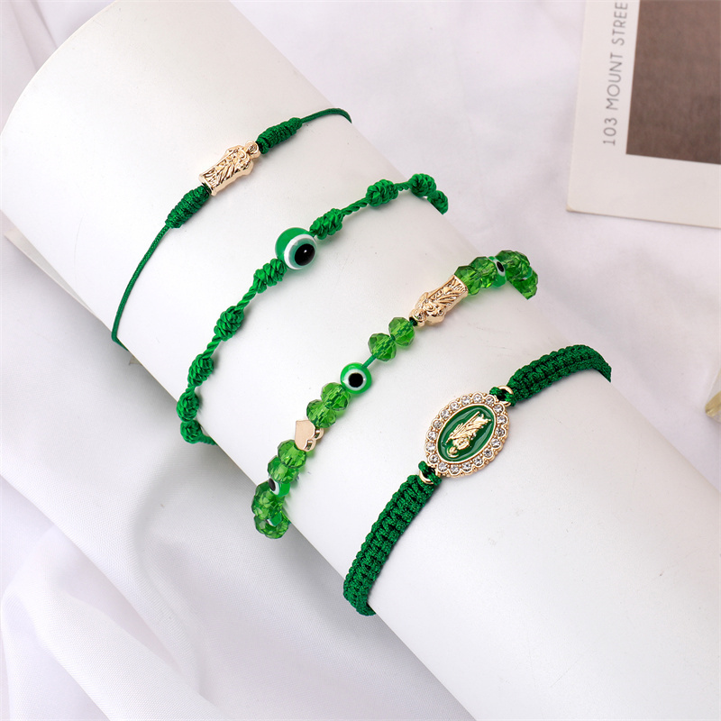 4 Uds. De pulseras mexicanas de la Virgen María, pulsera de San Judas para mujeres y niñas, cadena roja, mal de ojo, cuentas verdes, tobilleras, de joyería: Rojo