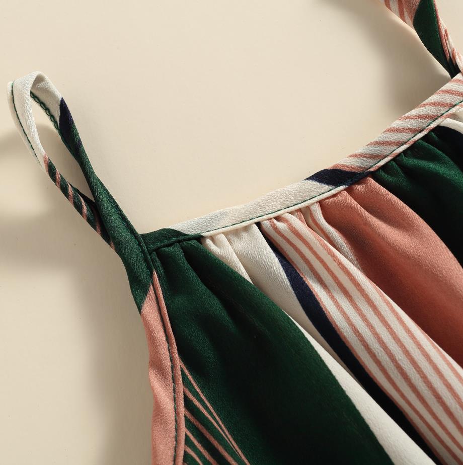Mono informal con tirantes bandage para niña, pantalones largos con estampado a rayas sin mangas, de verano
