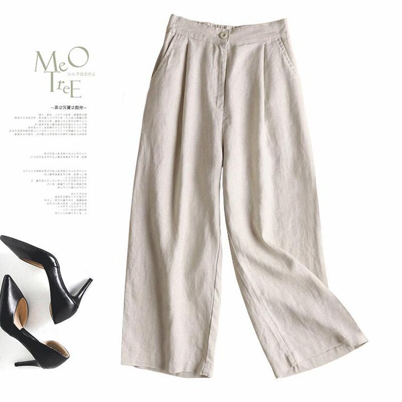 Comfortable Linen Wide-leg Pants Office Ladies Elastic Waist Formal Pants: 1 / M