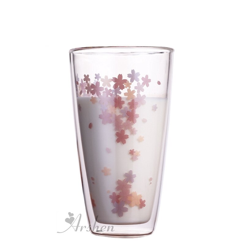 Arshen kirsebærblomster 350ml dobbelt vegg skudd glass klart håndlaget varmebestandig te drikke kopper sunn drikke krus kaffeglass