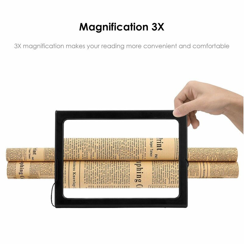 Handheld Magnifying Glass 3X Reading Magnifier A4 Full Page Books Reading Aid Book Reading Aid Lens With LED Light