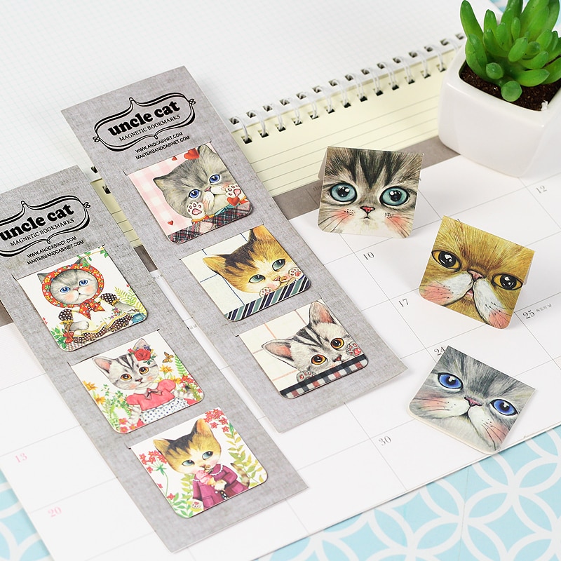 4 sæt / parti onkel kat magnetiske bogmærker mini side klip til bogmærke kawaii papirvarer kontor tilbehør skoleartikler 6115