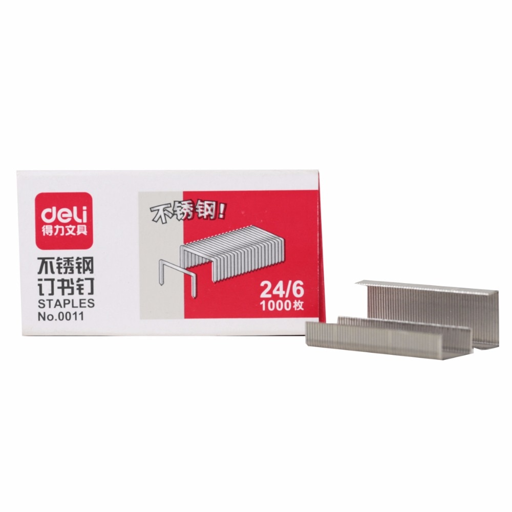 Deli staples 1000 pcs/box 24/6 7*3.7*1.5cm office Staples for Stapler Paper Binding Stationary Stainless steel stapler school