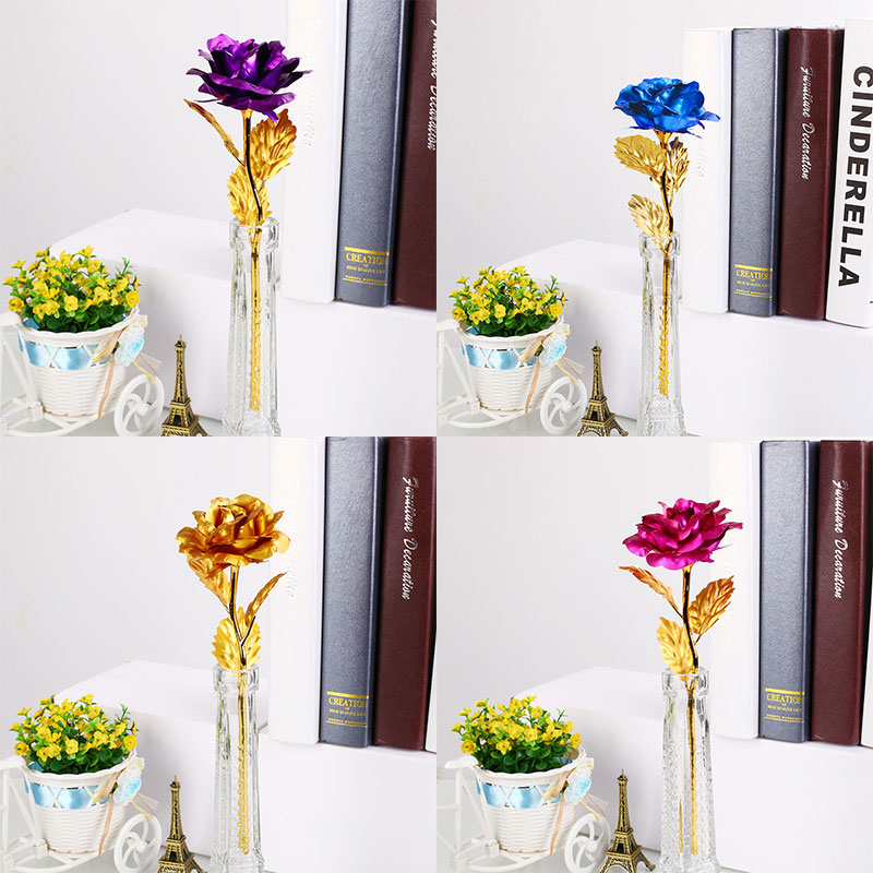 24K Foil Plated Rose Coloful Artificial Flower Gold Rose Wedding Decoration Flower For Mother's Day Lover's Rose