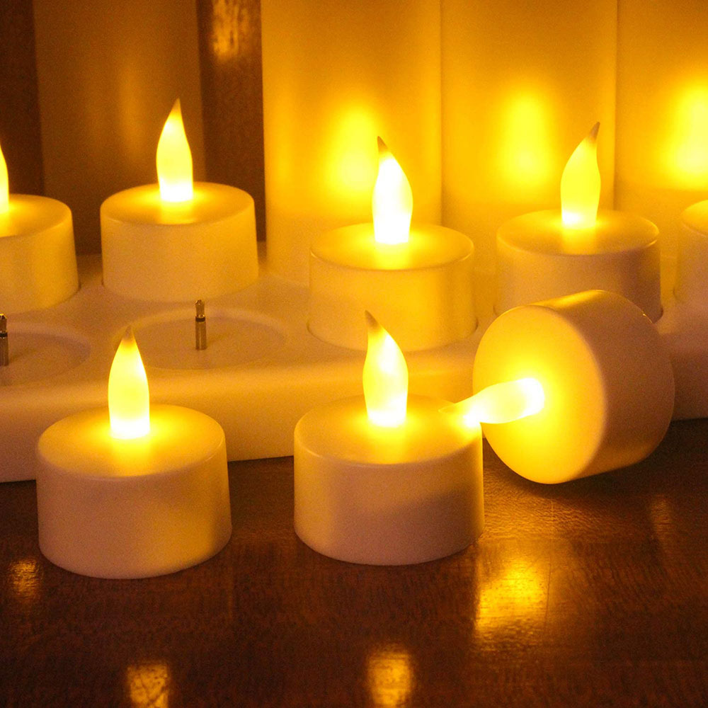 Vela recargable LED parpadeante o no parpadeante, luz amarilla o blanca, simulación de llama, luz de té, decoración de boda, 12 Uds.
