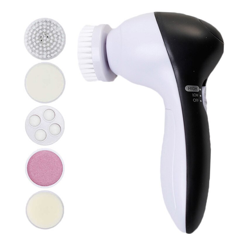 5 In 1 Elektrische Wassen Gezicht Machine Facial Pore Cleaner Cleansing Massage Skin Beauty Massager Borstel Schoon Borstels: Black Cleaner