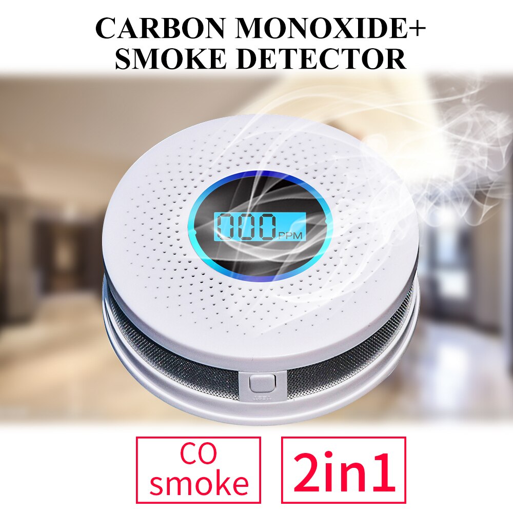 LCD Display 2 in 1 Fire Alarm Progressive Sound Photoelectric Smoke Detector Carbon Monoxide Detector Detects Multiple Gases