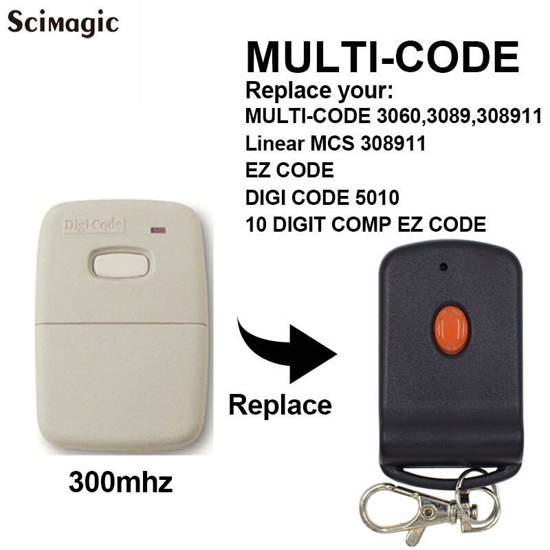 Multi-Code 3089 3060 308911 garage door remote control 300MHz handheld transmitter keychain