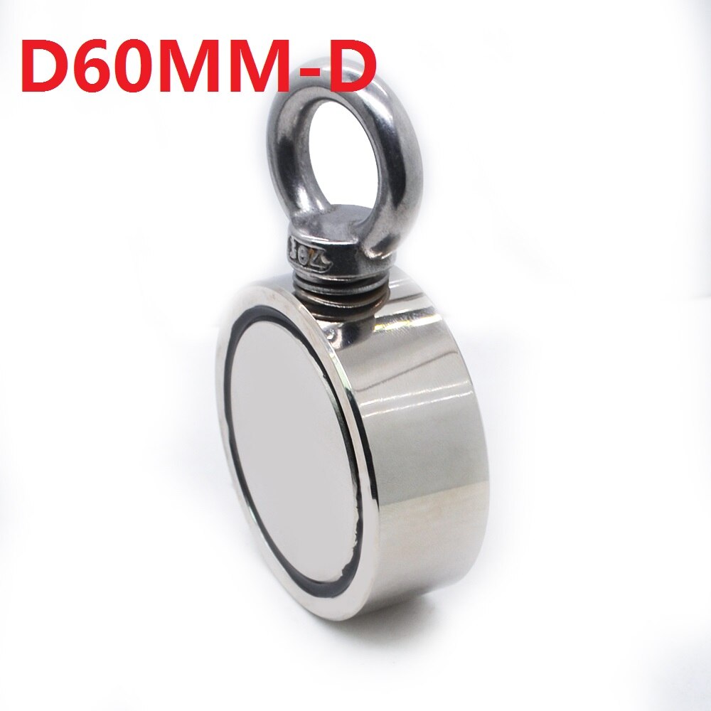 Anneau pour pêche à l'aimant en néodyme Super puissant, crochet à anneau pour récupération en profondeur 48mm, 60mm, 67mm, 75mm, aimant support de pêche tirant: D60MM-D