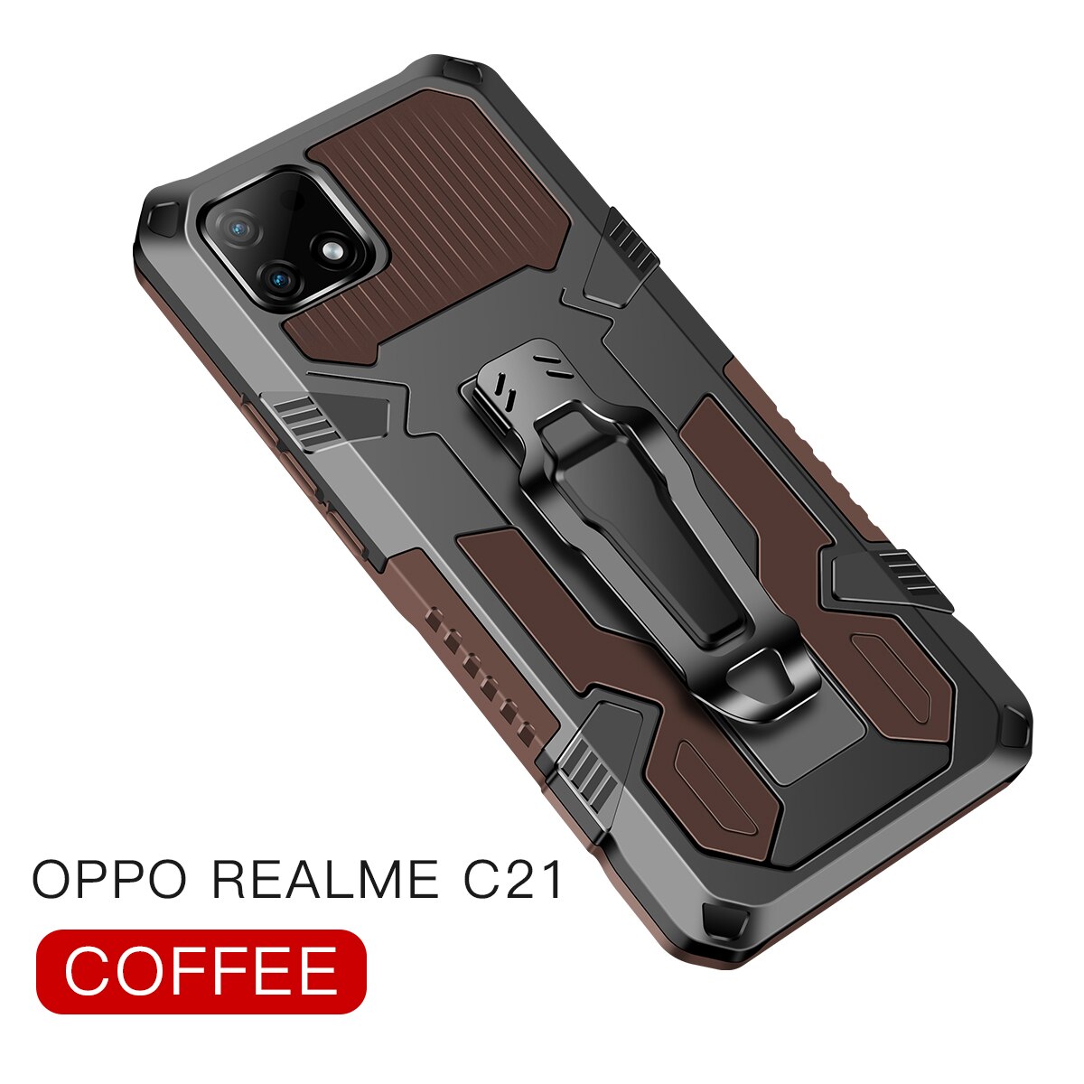 Armor Case Voor Oppo Realme C21 Case 6.5 &#39;&#39;Shockproof Riemclip Holster Cover Voor Realmi C21 Telefoon Case realmeC21 6.5&#39;&#39; C 21: For Realme C21 / Bruin