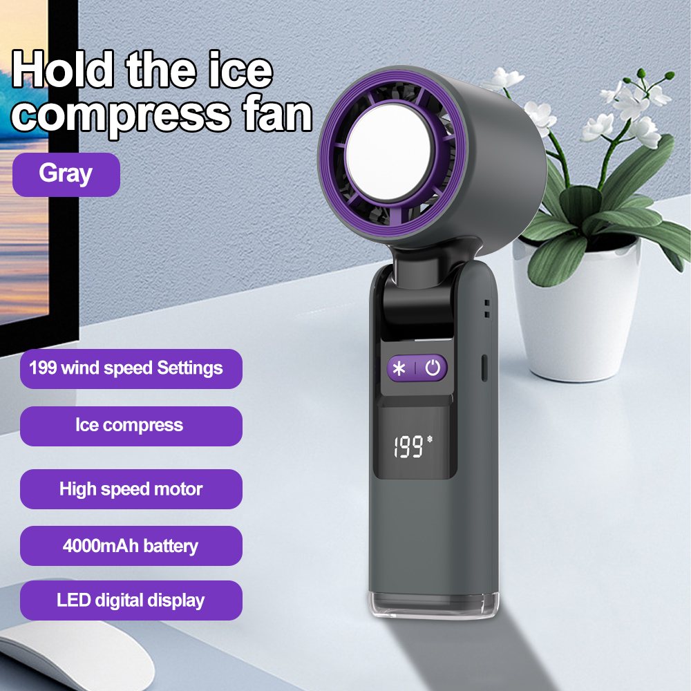 Mini Ice Compress Handheld Turbo Jet Fan 199 Wind Speeds Adjustable 4000mAh USB Rechargeable Portable Fan Outdoor Turbo Neck Fan: Red
