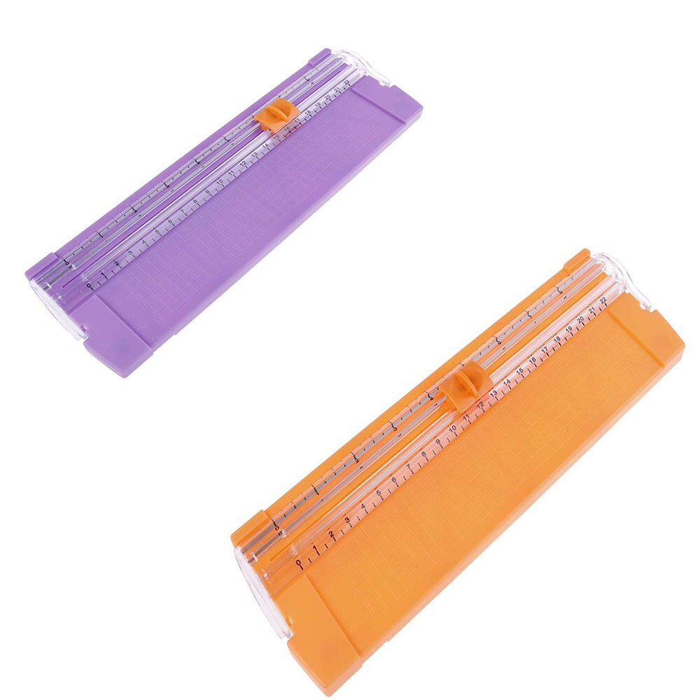 2Pcs Paper Trimmer Guillotine Mini Portable A4/A5 Size Card Cutter Photo Scrapbooking Trimmer With Finger Protection Slide Ruler: Purple-Orange