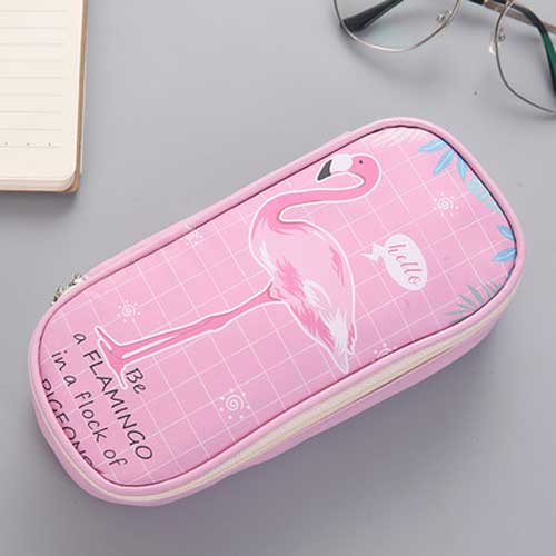 Cute Flamingo Pencil Case for Girls School Supplies Korean kawaii Stationery Big Multifunctional Pencil box Bag Pencilcase: Rose Red