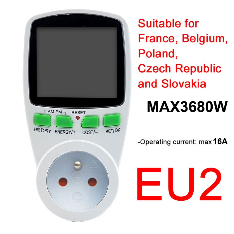 Ac-tehomittarit 220v digitaalinen wattimittari au energiamittari wattimittari sähkökustannuskaavio mittauspistorasia-analysaattori 4.9: Eu2 pistoke