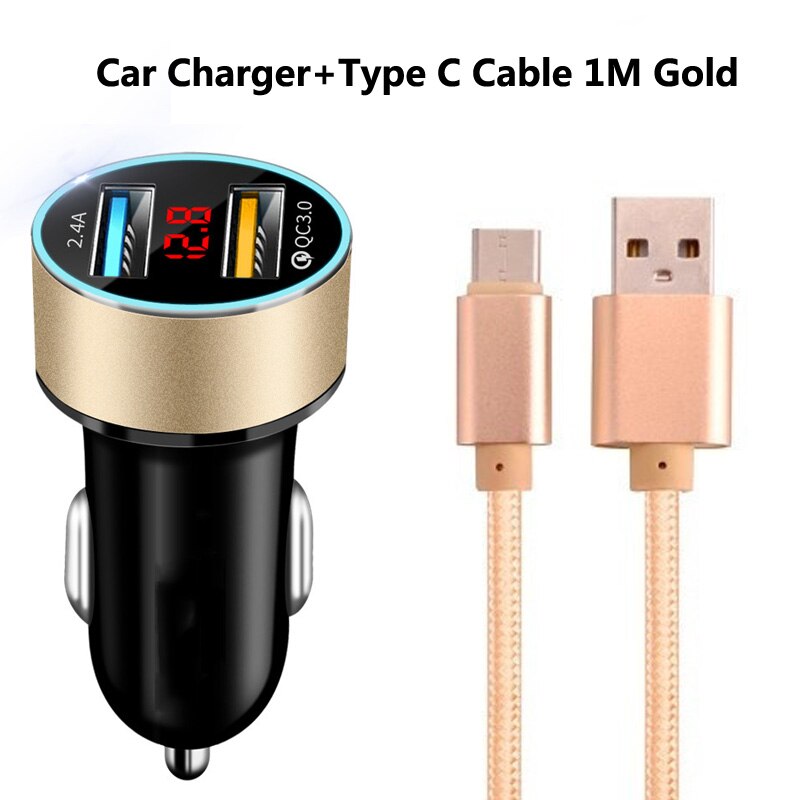 Typ C Auto Ladekabel Für Xiaomi POCO X3 NFC 10T Pro Ehre 10X lite Samsung S9 S10 S20 a50 A70 M21S M31S Schnelle USB Auto Ladegerät: Charger Cable Gold