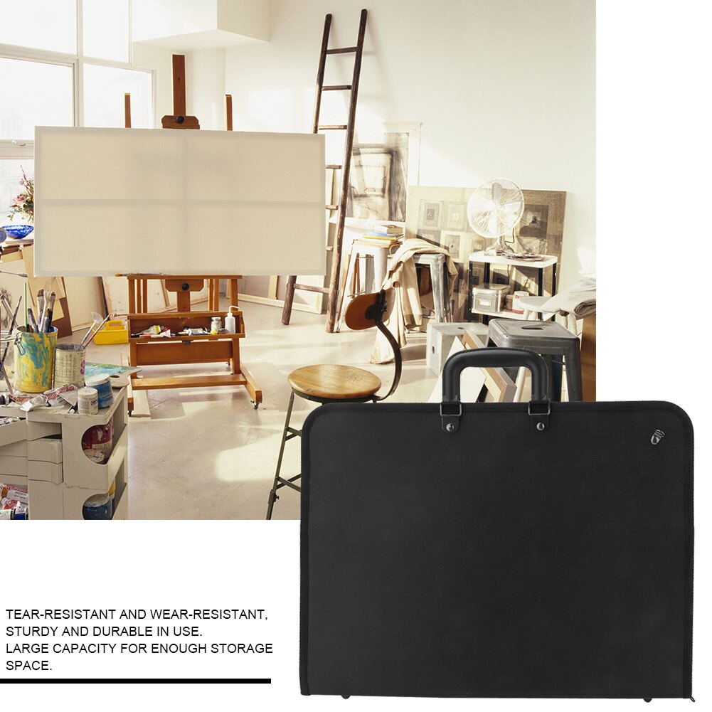 Sort bærbar  a3 stor kapacitet fil dokumentpose  a3 tegning skitse bord opbevaring maleri plade tasker bæretaske