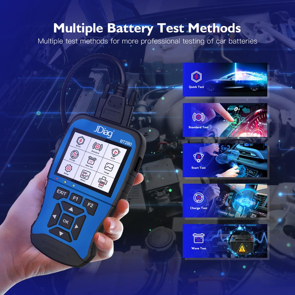 JDiag BT280 12V Universal Battery Tester For Cars Trucks Boats Motorcycle BT300 12VBattery Crank/Charge analyzer Tester