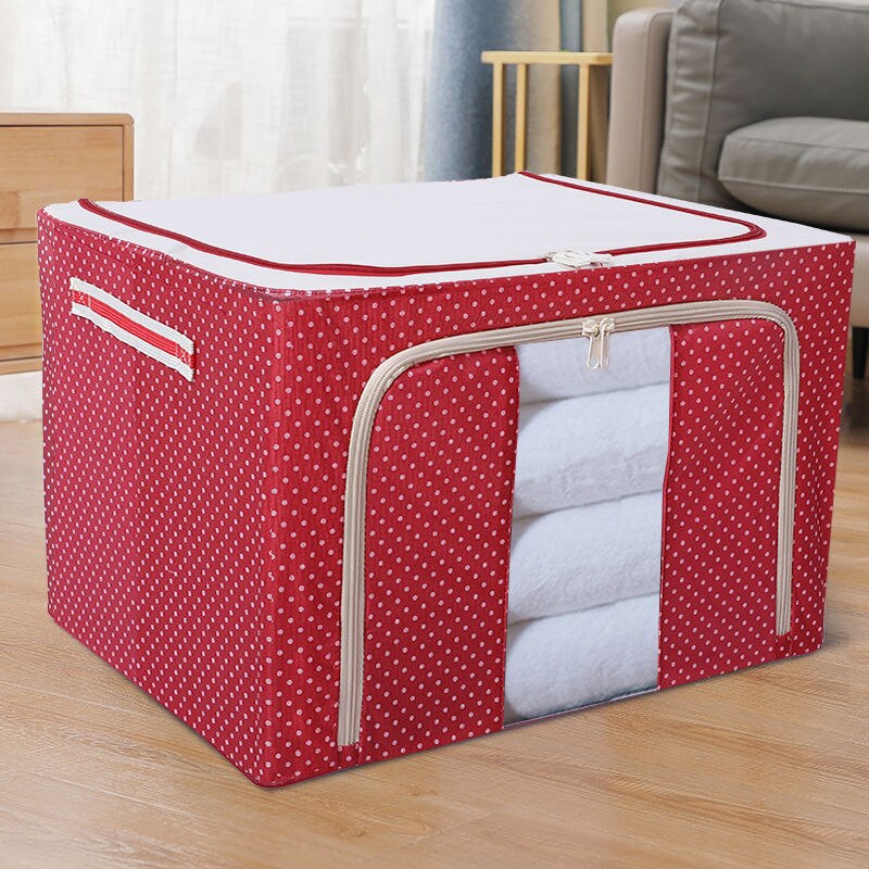 Inbyggd stålram hopfällbar täcke klädväska hushållskläder förvaringsbox dammtät täcke förvaring garderob organisatör: 100l 60 x 42 x 40cm / Röd