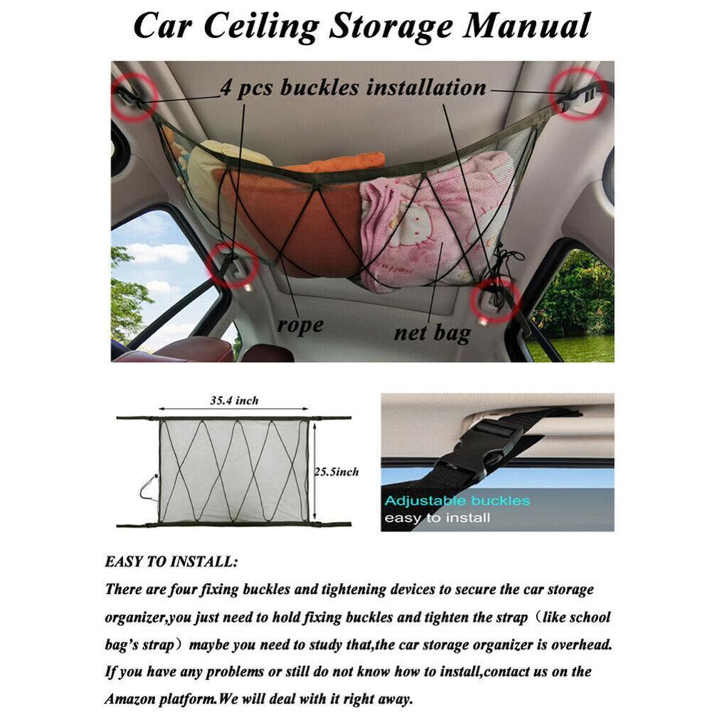 Sac de rangement en filet, plafond de voiture, filet de transport élastique réglable en Polyester, sac de rangement de 34.4x25,5 pouces, organisateur de mailles U6Y4