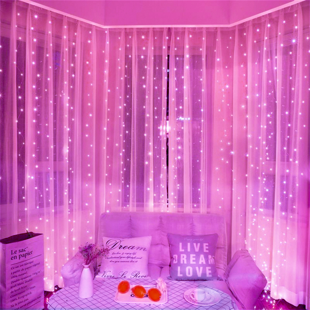 Cortina de luces LED USB, 8 modos, guirnalda de luces con Control remoto, cadena de luces, decoración navideña para boda, dormitorio, lámpara de Año: 4XL / Gris claro