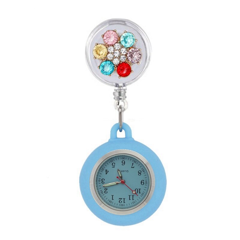 Reloj de bolsillo de silicona para enfermera y doctor, cronógrafo retráctil con piedras de cristal coloridas, para hospital