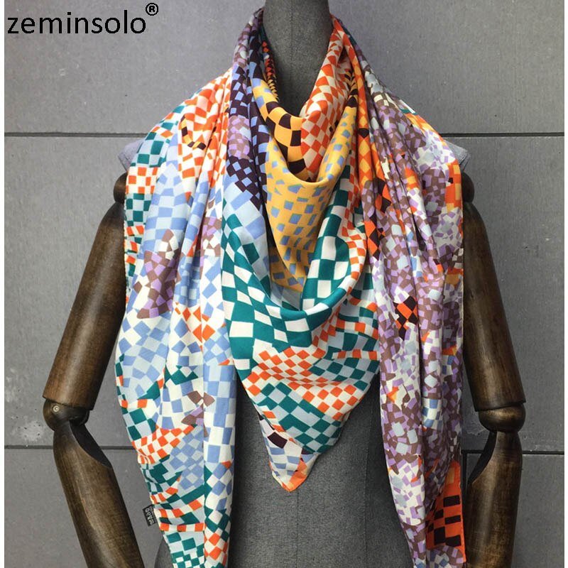 Bufanda Mujer cuadros de seda de sarga de 100% chal con estampado de Echarpe cuatro lard para Mujer Bufandas cuadradas para Mujer Pañuelos Mujer 130*130cm: Azul cielo