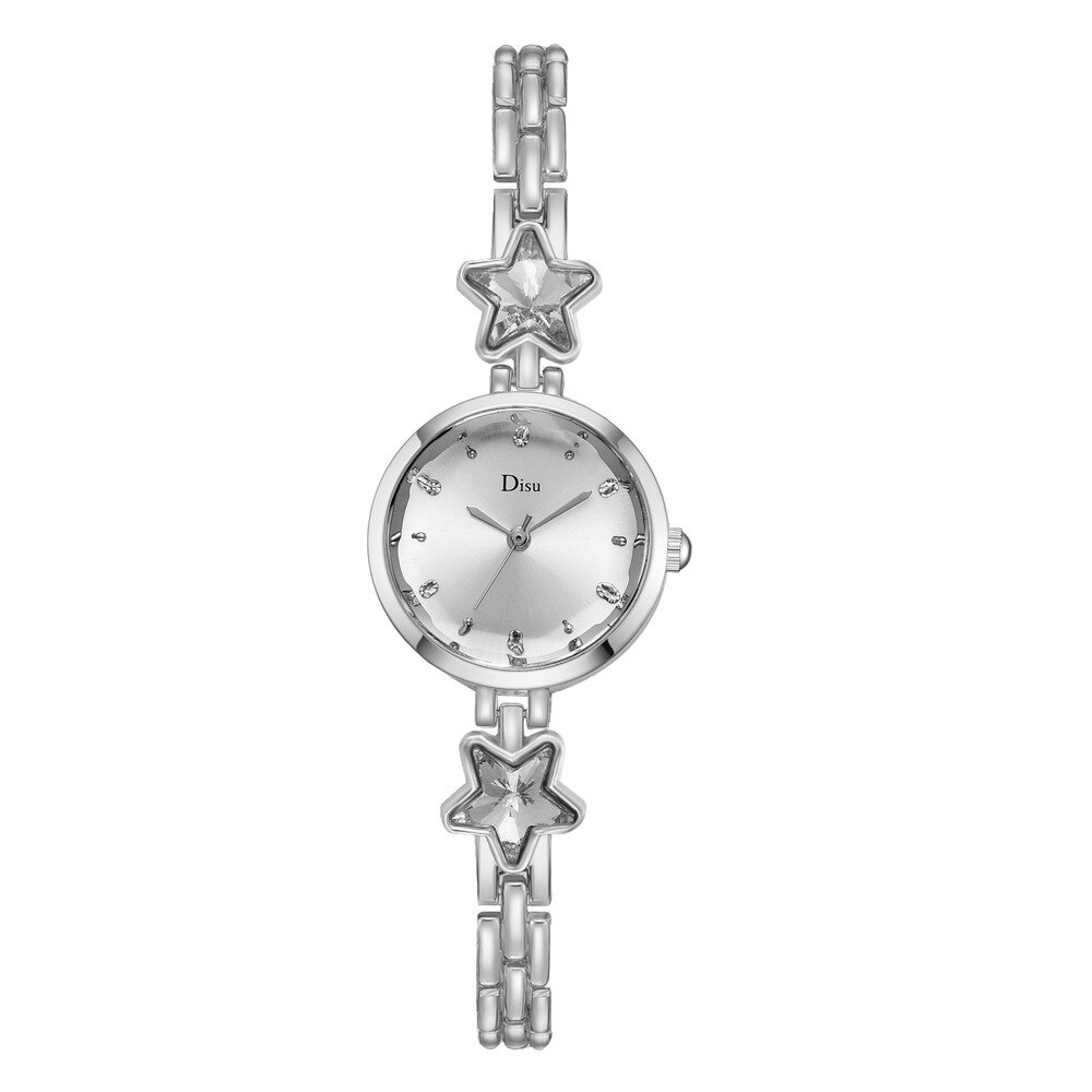 Montre-bracelet à quartz pour femmes, bracelet chaîne étoiles, montre habillée pour dames, montres pour dames, montres pour femmes, montre-bracelet en or rose: Blanc d'argent
