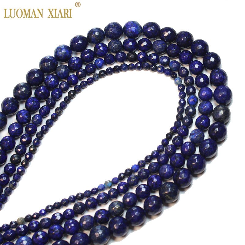 Fine Faceted Lapis lazuli Round Natural Stone Beads For jewelry Making DIY Bracelet Necklace 4/6/8/10/12MM Strand 15''