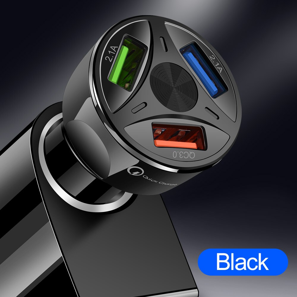 3 Poorten Auto Usb Telefoon Oplader Snel Opladen Snelle Auto Sigarettenaansteker Power Adapter Splitter 12-24V usb Autolader L15: Black