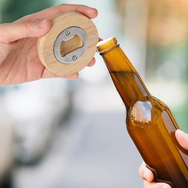 1/10 szt. Okrągłe bambusowe otwieracze robić butelek Przenośny magnes na lodówkę Otwieracz Narzędzie barowe robić domu Kuchnia Barowe upominki Otwieracze robić butelek