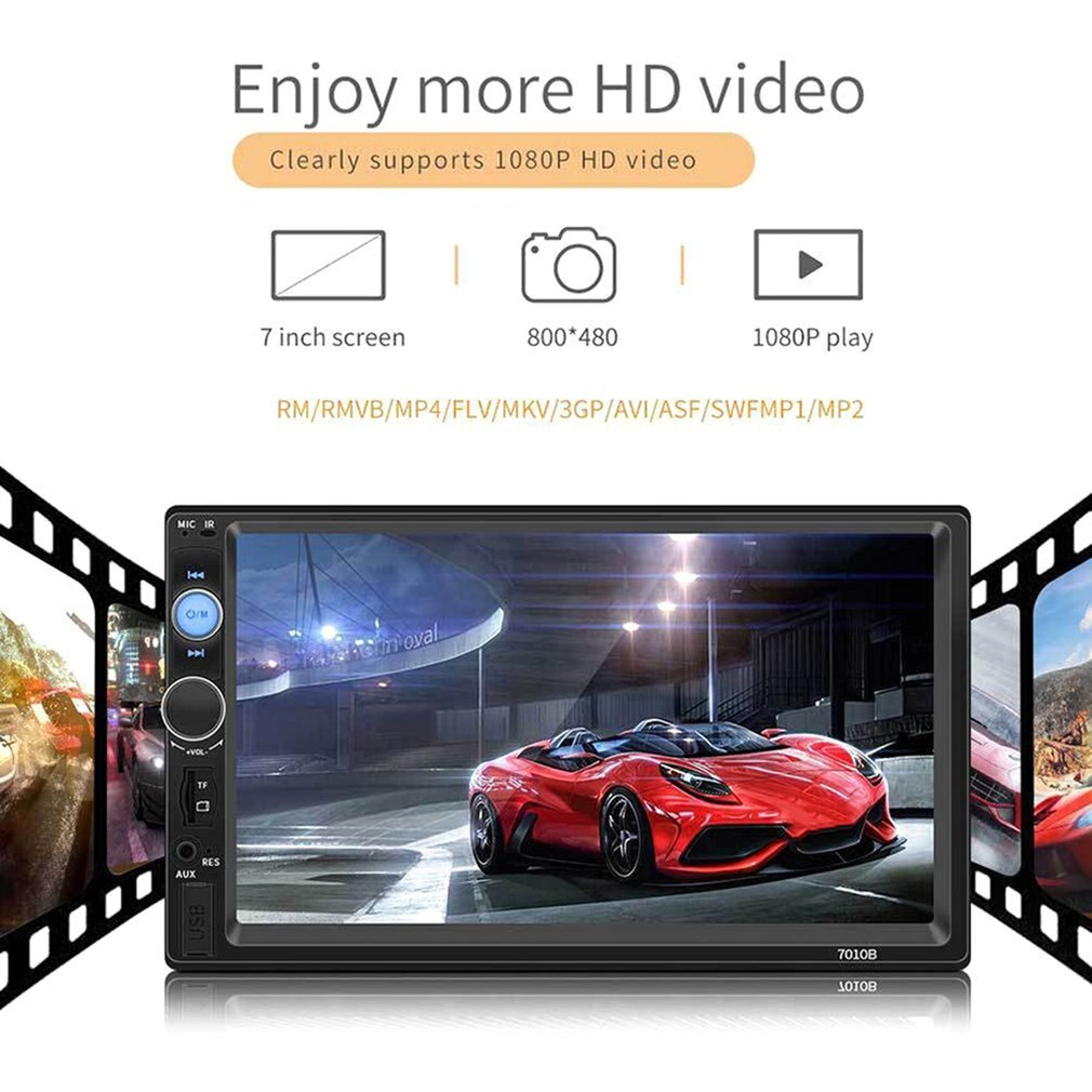 Autoradio MP5 double écran tactile 7 pouces, 7010B, Bt, Hd, lecteur multimédia, stéréo, support identique à l'écran, 2din