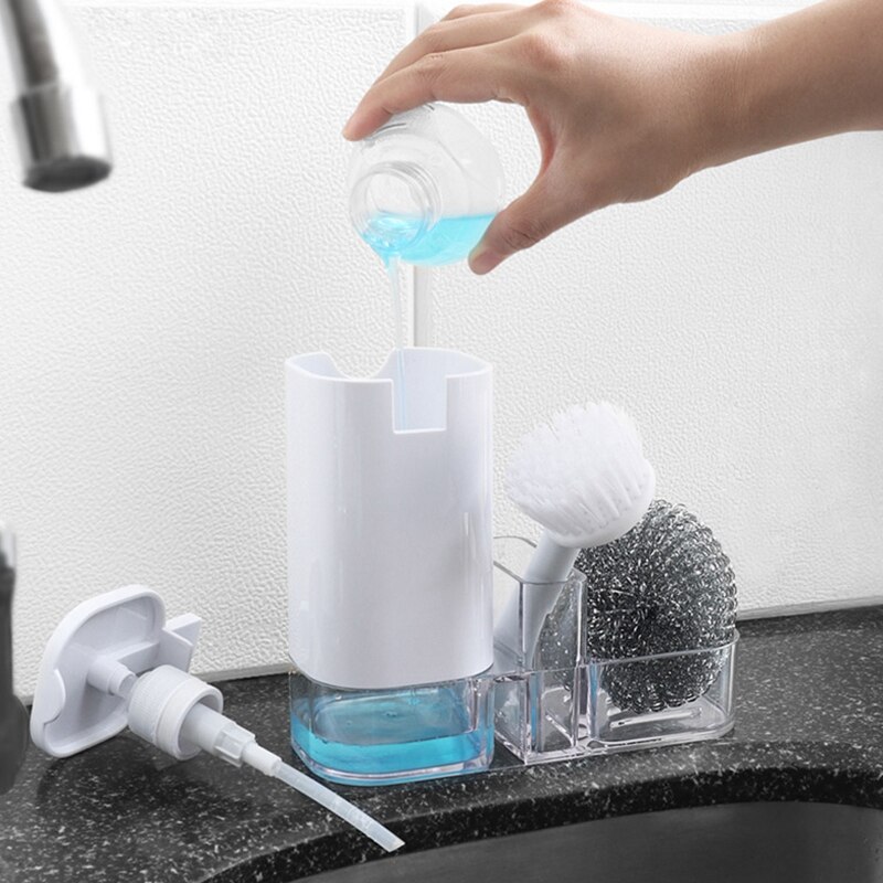 Plastic Kitchen Sink Countertop Liquid Hand Soap Dispenser Pump Bottle Caddy with Storage Compartment - Holds and Stores