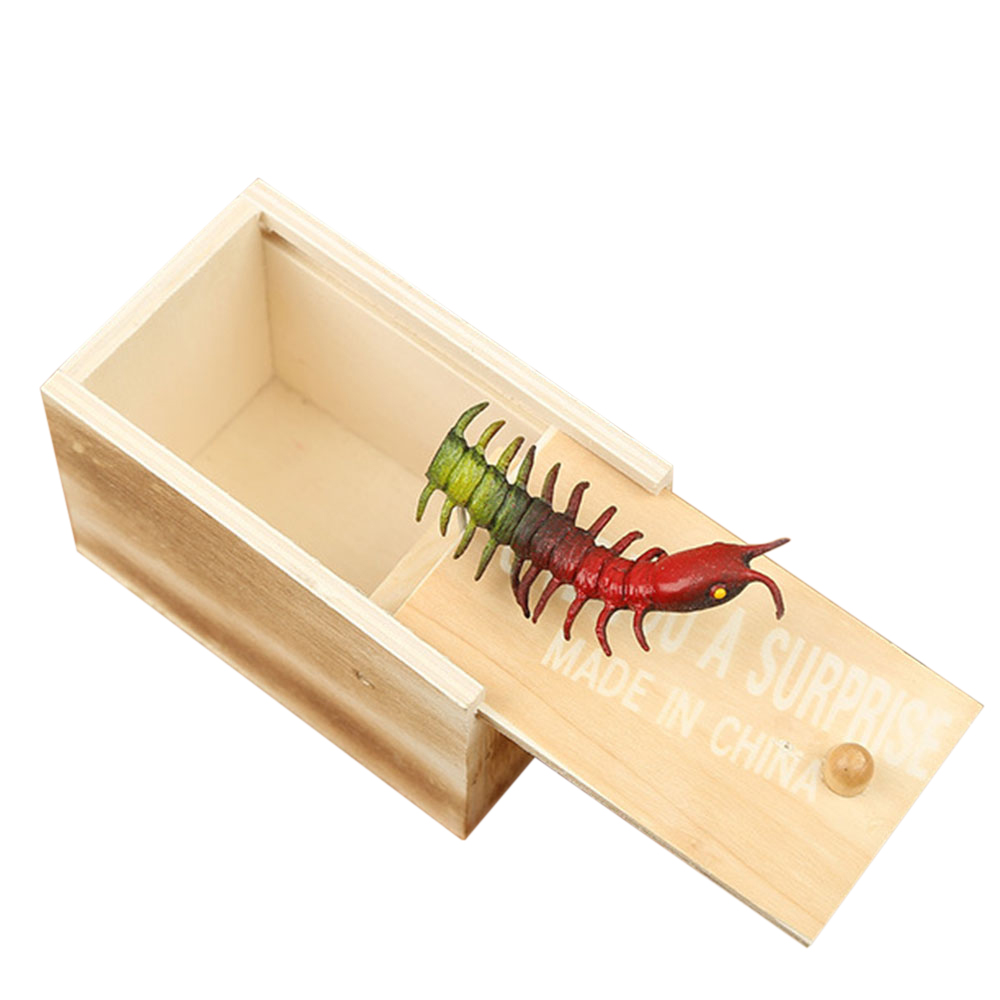 Broma de madera Tricky Toy bauble parodia de Halloween divertido Scare inofensivo caja de madera pequeña insecto araña escorpión escalofriante niñas bebé Jok