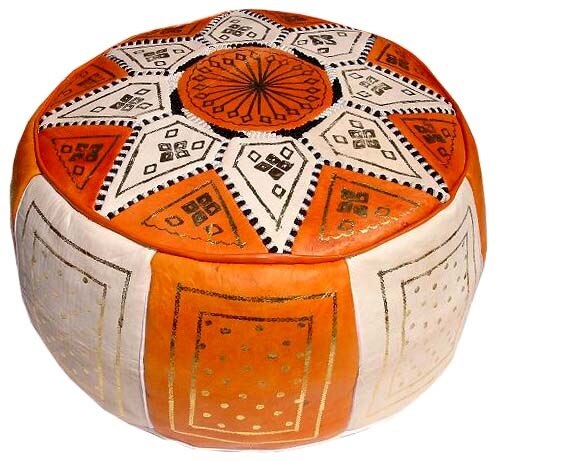 Puf Pouf Hecho a Mano en fès, Marrakech Cuero autentico SIN relleno: Orange