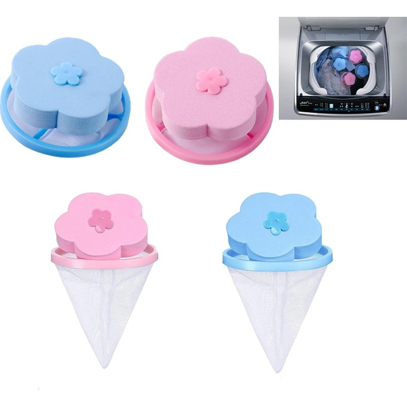 4-Pack Floating Lint Mesh Bags - Washing Machine Hair Filter & Lint Trap