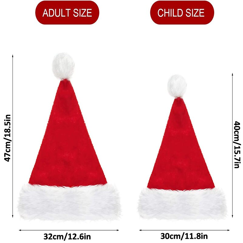 2022 Santa Hat For Adults and child Santa Hat 18x13 inch for year Christmas Eve Comfort Plush Red Velvet Unisex