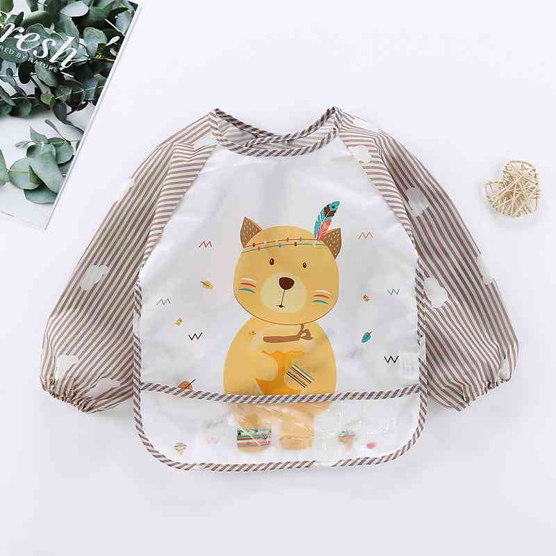 Cartoon Baby Bibs Kids Toddler Long Sleeve Apron Waterproof Art Smock Infant Boy Girl Feeding Bib With Pocket