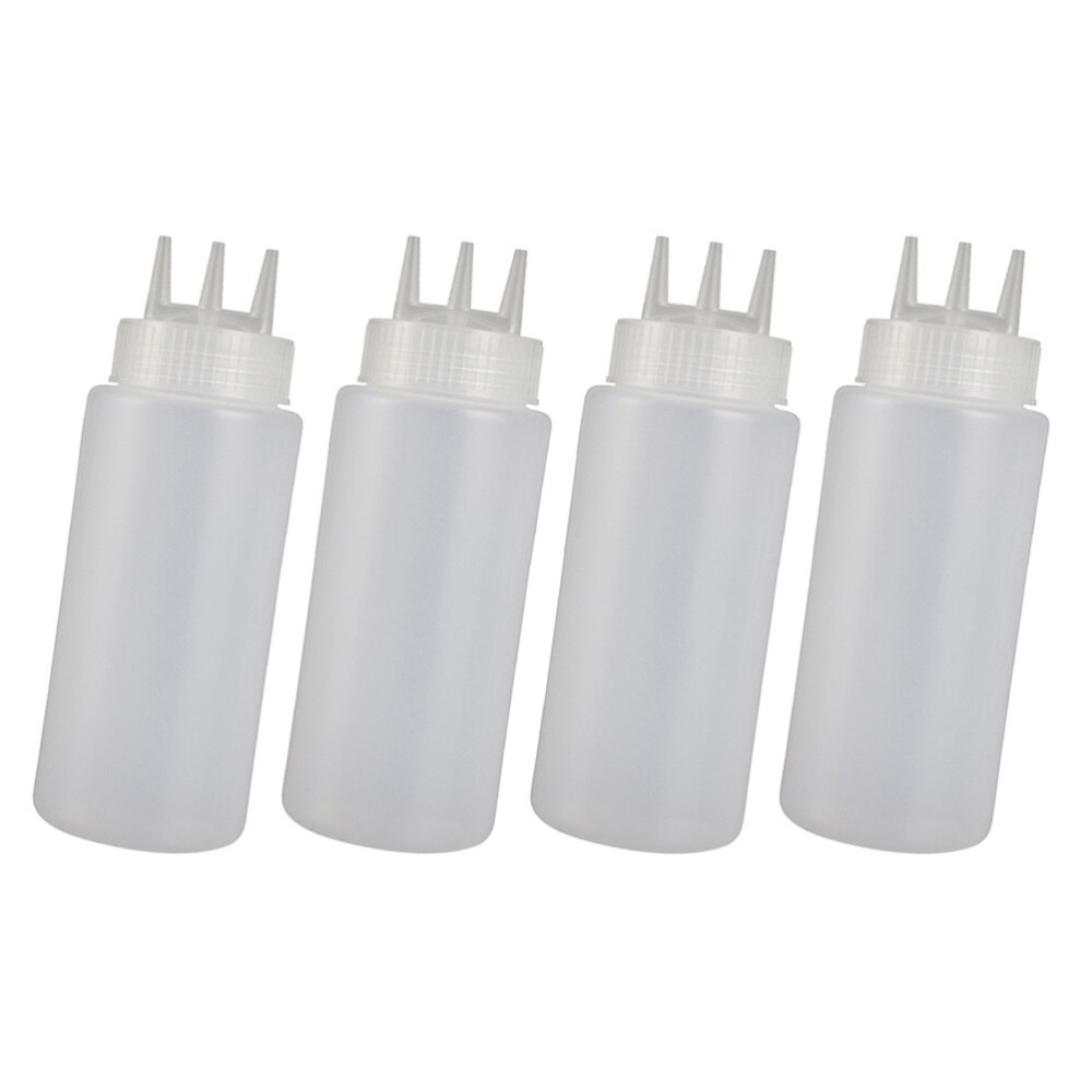 4pcs Jam Squeeze Bottles 3-hole Tomato Sauce Dispensers Kitchen Gadget for Salad Dressing Mustard (White, 12oz, 360ml): White 1