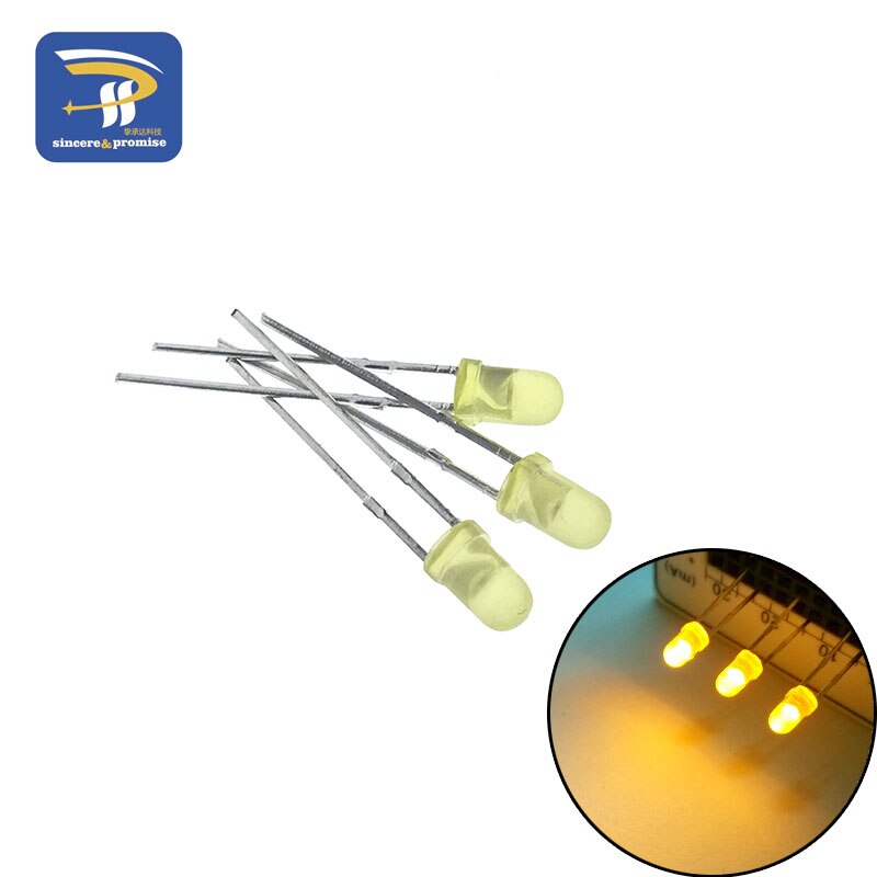 5 Kleuren * 20Pcs = 100Pcs/1 Kleur = 100Pcs F3 3Mm Led Diode Light diverse Kit Groen Blauw Wit Geel Rood Component Diy Kit: Yellow 100pcs