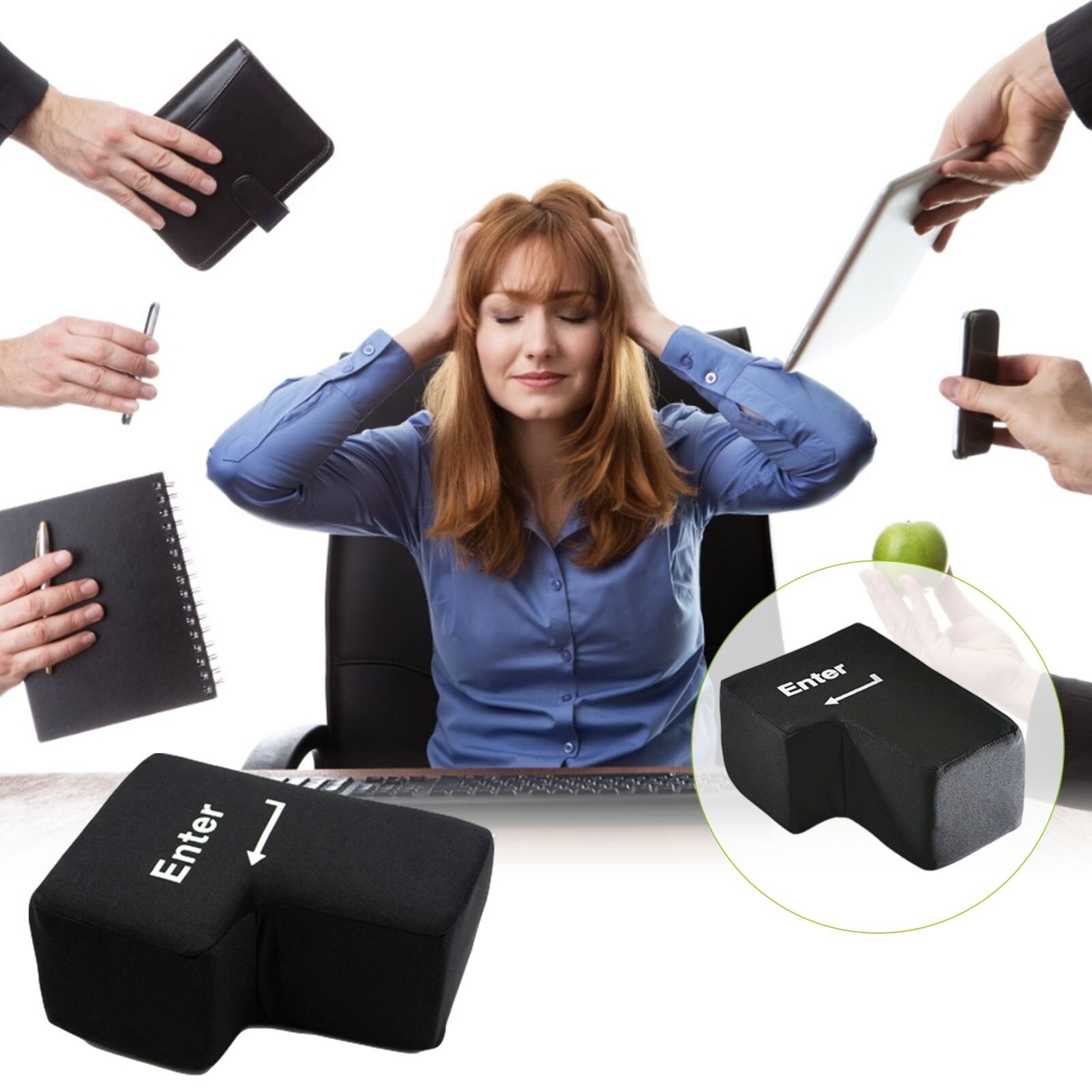Big USB Enter Key Anti Stress Button Decompression Computer Any Vent Pillows Desktop Pillow Offices Stress Relief Toy