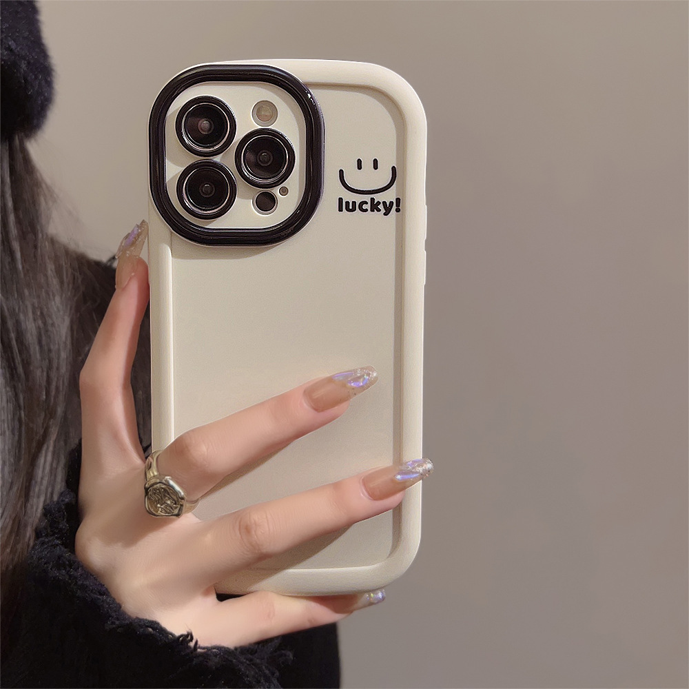 Funda de teléfono con de sonrisa bonita para iPhone 15 14 11 12 13 Pro Max 16 XS XR Plus 7 8 SE, funda de teléfono de TPU, nuevos productos: Para iphone11ProMax (6,5 ") / Negro