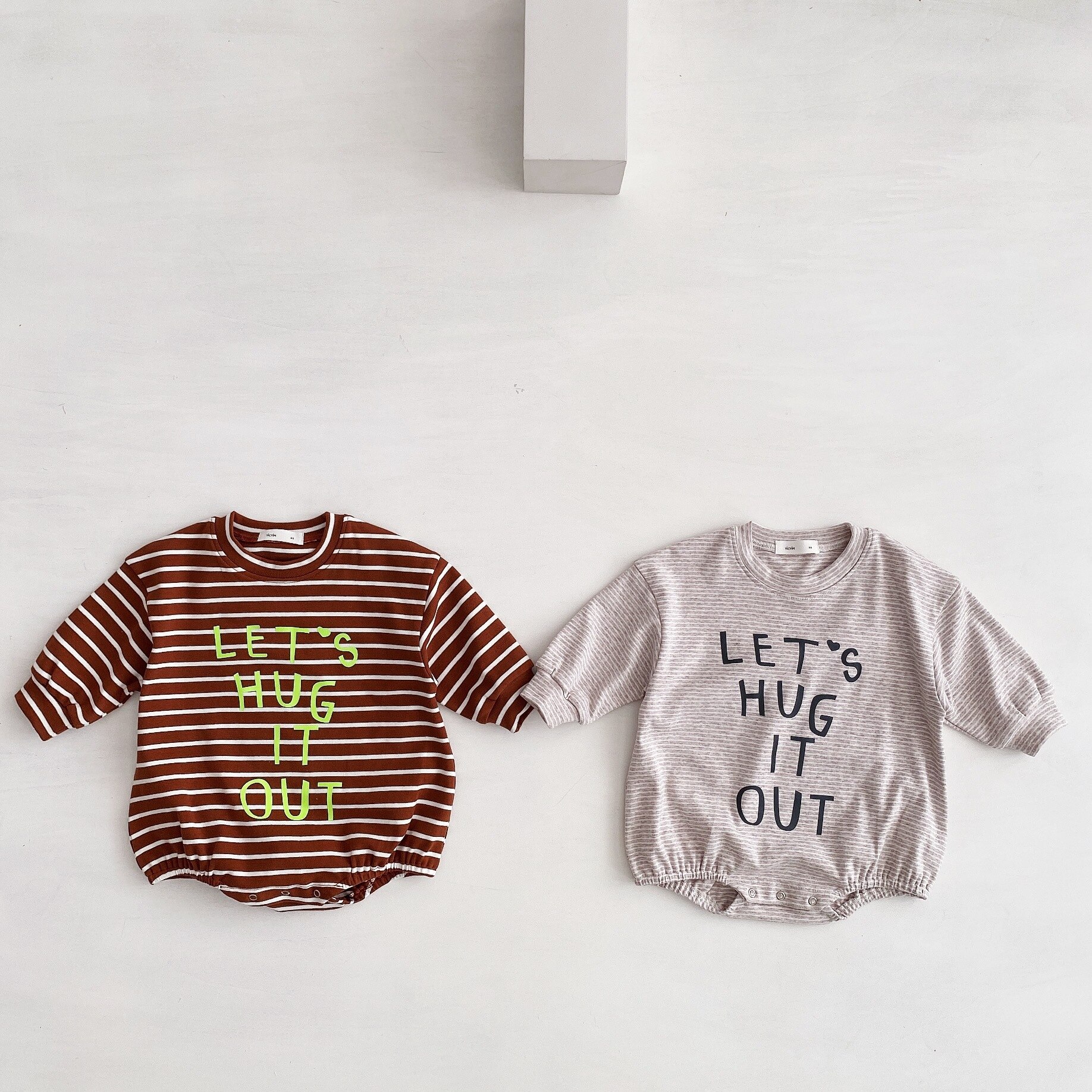 Baby Jongens Meisjes Puur Katoen Brieven Afdrukken Lange Mouw Jumpsuits Baby Kids Gestreepte Overall